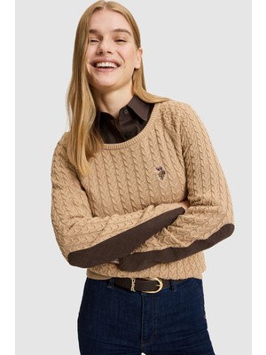 U.S. Polo Assn. Kadın Camel Bisiklet Yaka Basic Kazak 50327560-VR015