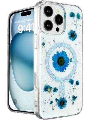 Apple iPhone 16 Pro Kılıf Daisy Simli Magsafe Kapak - Mavi