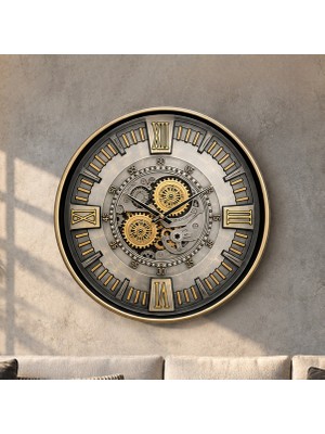 Yağmur Sanat Evi 60 cm Hareketli Çarklı, Berlin Antik, Metal Kasa ,önü Camlı Duvar Saati