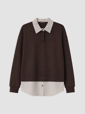Lc Waikiki Yeni Sezon Kahverengi Gömlek Yaka Kadın Sweatshirt Tunik