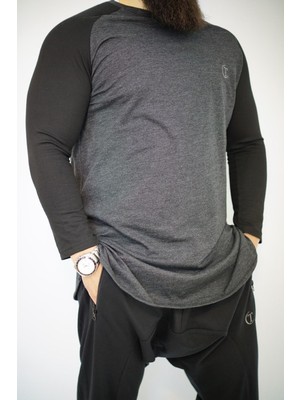 Takvame Erkek Uzun Kesim Long-Fit Oversize Sweatshirt – Siyah/antrasit