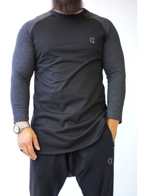 Takvame Erkek Uzun Kesim Long-Fit Oversize Sweatshirt – Siyah/antrasit