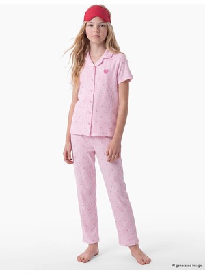 Lc Waikiki Yeni Sezon Pembe Gömlek Yaka Kız Çocuk Pijama Takım