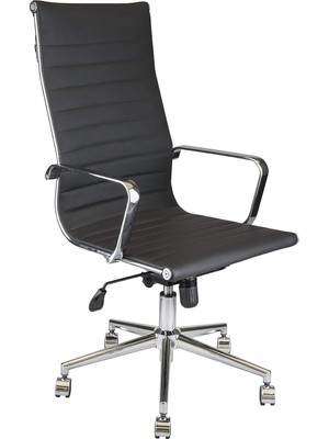 Ofis Krom Yönetici Koltuğu & Ergonomik Ayarlanabilir Ofis Koltuk Tasarımı & 360 Derece Dönebilir, Tekerlekli ve Kolçaklı Dizayn (Siyah)