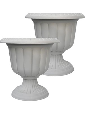 2 Adet Plastik Ayaklı Saksı Seti 6 Lt Iç ve Dış Mekan Çiçek Saksısı 30X29 cm Ekru Beyaz