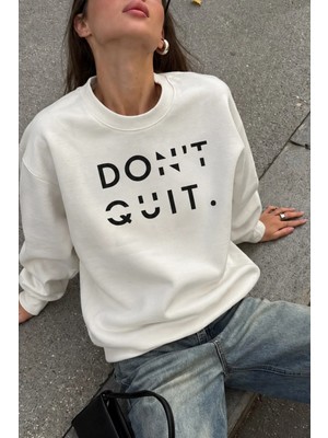Monila Kadın Premium Kumaş 3 Iplik Şardonlu Slogan Baskılı Sweatshirt