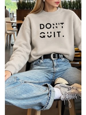 Monila Kadın Premium Kumaş 3 Iplik Şardonlu Slogan Baskılı Sweatshirt
