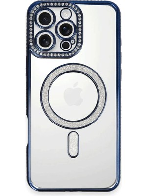 Apple iPhone 16 Pro Max Kılıf Joke Simli Magneticsafe Kılıf - Lacivert