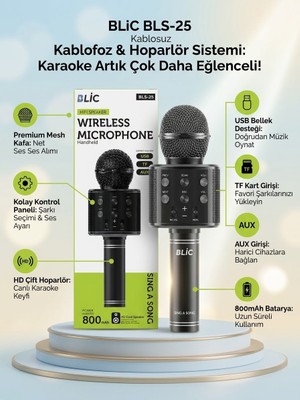 800MAH Bataryalı Taşınabilir Kablosuz Karaoke Hoparlörlü Mikrofon - Bayi Depom