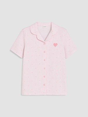 Lc Waikiki Yeni Sezon Pembe Gömlek Yaka Kız Çocuk Şortlu Pijama Takımı