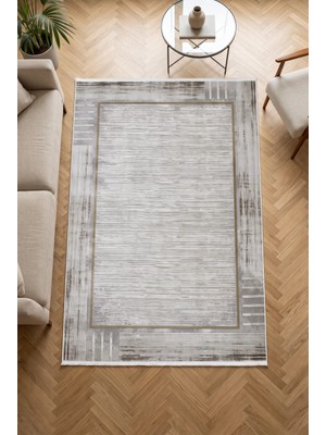 Merinos Vista %100 Akrilik Yumuşak Dokulu Modern Salon Oturma Odası Halısı Çerçeveli Gri 22-80