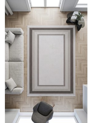Merinos Vista %100 Akrilik Yumuşak Dokulu Modern Salon Oturma Odası Halısı Çerçeveli Krem 88-95