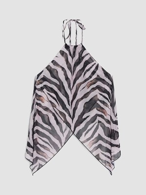 Lc Waikiki Yeni Sezon Siyah Halter Yaka Zebra Desenli Kadın Plaj Elbisesi