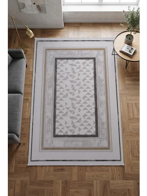 Merinos Vista %100 Akrilik Yumuşak Dokulu Modern Salon Oturma Odası Halısı Çerçeveli Kahverengi 93-57