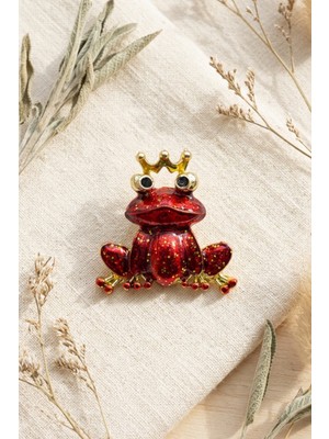 BB Bi Butik Shop Taçlı Kırmızı Kurbağa Figürlü Broş