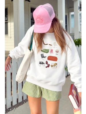 Monila Kadın Premium Kumaş 3 Iplik Sandalye Yazı Baskılı Sweatshirt