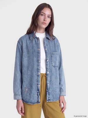 Lc Waikiki Yeni Sezon Indigo Gömlek Yaka Oversize Kadın Jean Tunik