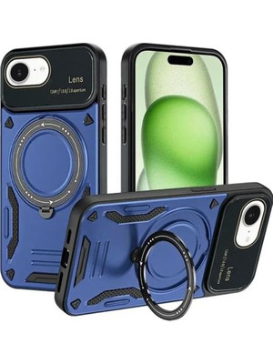 Apple iPhone 16E Kılıf Joy Lens Standlı Kapak - Lacivert