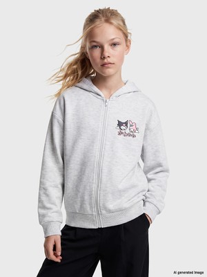 Lc Waikiki Yeni Sezon Gri Hello Kitty Baskılı Kız Çocuk Fermuarlı Sweatshirt