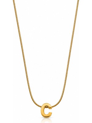 Bilfa Gold Kaplama C Harfi Minimalist Yılan Zincir Kadın Kolye
