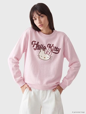 Lc Waikiki Yeni Sezon Pembe Hello Kitty Baskılı Oversize Kadın Kalın Sweatshirt
