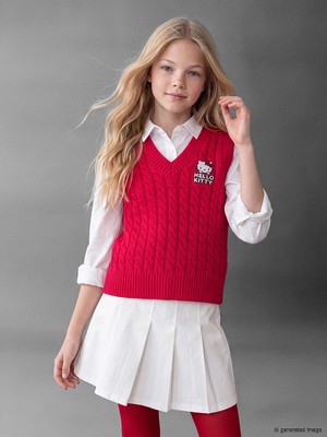 Lc Waikiki Yeni Sezon Kırmızı Hello Kitty Kız Çocuk Triko Süveter