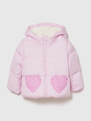 Gap Kız Bebek Pembe Kalp Desenli Şişme Puffer Mont