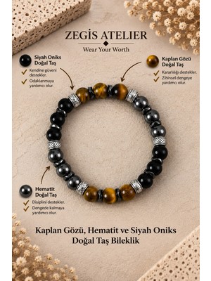 Kaplan Gözü Hematit ve Siyah Oniks Doğal Taş Bileklik - Erkek Bileklik