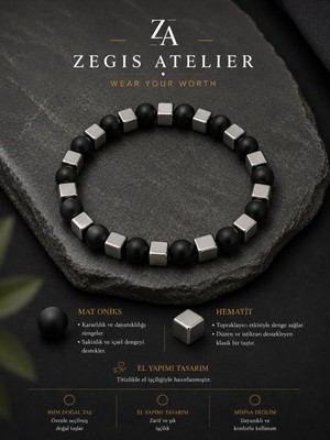 8 mm Mat Siyah Oniks ve Küp Hematit Doğal Taş Bileklik