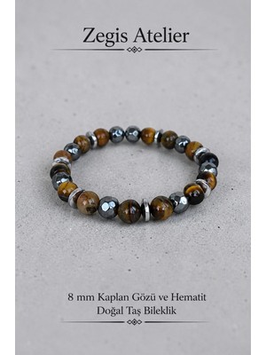 8 mm Kaplan Gözü ve Hematit Doğal Taş Bileklik - Unisex Bileklik Tasarımı
