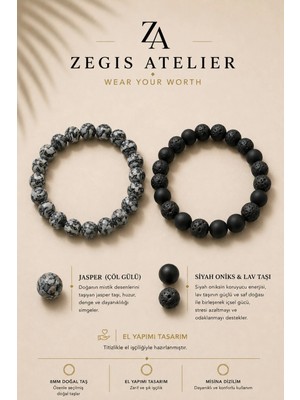 8 mm Jasper, Lav Taşı ve Mat Siyah Oniks Doğal Taş Bileklik