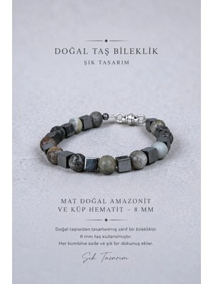 8 mm Mat Amazonit ve Küp Hematit Doğal Taş Bileklik