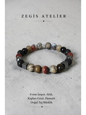 Jasper, Akik, Hematit ve Kaplan Gözü Doğal Taş Bileklik