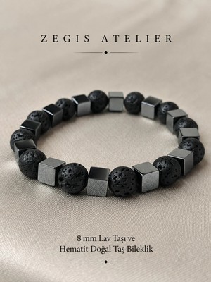 Hematit ve Lav Taşı Doğal Taş Bileklik Tasarımı - Unisex Tasarım