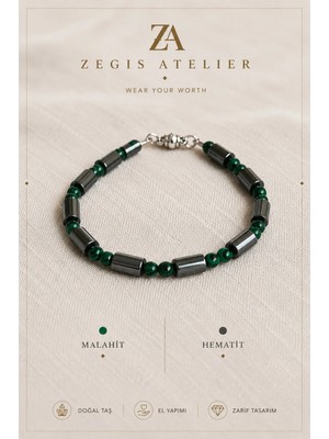 4 mm Malahit ve Hematit Doğal Taş Bileklik- Kadın ve Erkek Tasarımı
