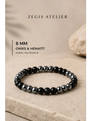 8 mm Siyah Oniks ve Hematit Doğal Taş Bileklik - Unisex Bileklik Tasarımı