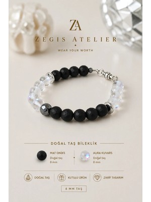 8 mm Aura Kuvars ve Fasetli Mat Oniks Doğal Taş Bileklik