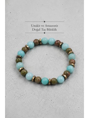 8 mm Amazonit ve Unakit Doğal Taş Bileklik
