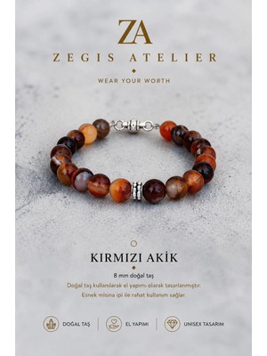 8 mm Kırmızı Karnelyan Akik Taşı Doğal Taş Bileklik