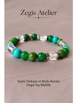 8 mm Yeşim Turkuaz ve Buzlu Kuvars Doğal Taş Bileklik - Kadın Bileklik Tasarımı
