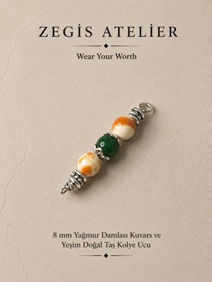 Doğal Taş Kolye Ucu - Yeşim ve Yağmur Damlası Kuvars Kolye Ucu