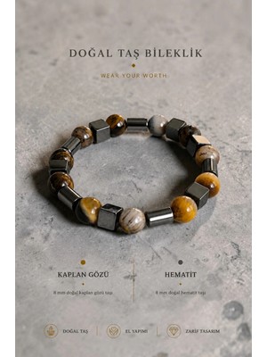 8 mm Kaplan Gözü ve Hematit Doğal Taş Bileklik