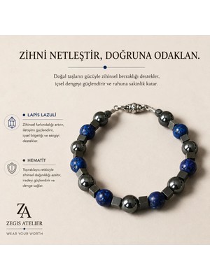 8 mm Lapis Kuvars ve Hematit Doğaltaş Taş Bileklik