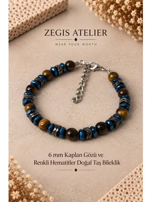 Kaplan Gözü ve Hematit Doğal Taş Bileklik - Erkek Bileklik Tasarımı