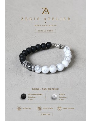 8 mm Havlit ve Siyah Mat Oniks Doğal Taş Bileklik