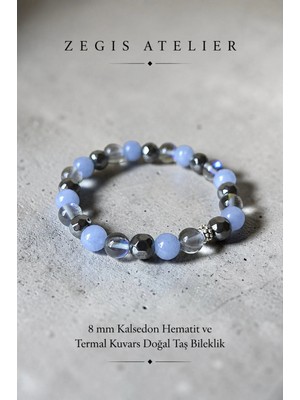 Doğal Taş Bileklik - 8 mm Kalsedon Hematit ve Termal Kuvars Doğal Taş Bileklik