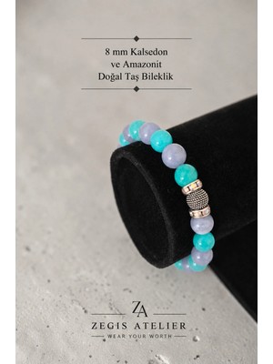 8 mm Kalsedon ve Amazonit Doğal Taş Bileklik - Kadın Bileklik Tasarımı