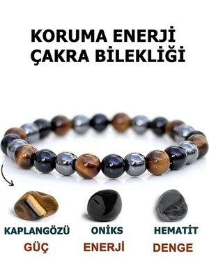 Tezal Koruma Enerji Çakra Bilekliği Kaplan Gözü Güç Onix Enerji Hematit Denge