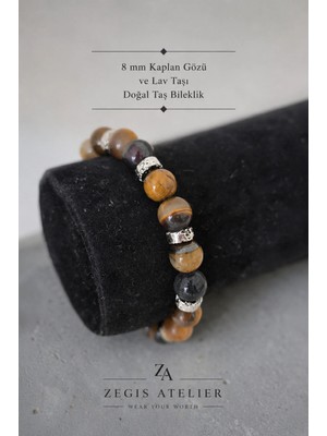 8 mm Kaplan Gözü ve Lav Taşı Doğal Taş Bileklik - Unisex Bileklik Tasarımı