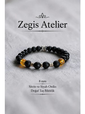 8 mm Sitrin ve Siyah Oniks Doğal Taş Bileklik Tasarımı